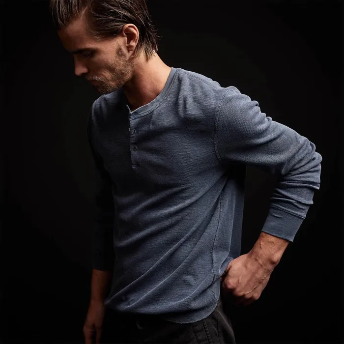 Men PolosNovelty Tops James Perse Long Sleeve Thermal Henley Sea Captain Pigment