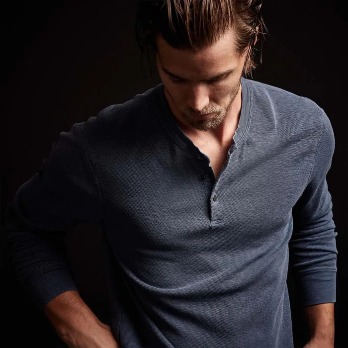 Men PolosNovelty Tops James Perse Long Sleeve Thermal Henley Sea Captain Pigment