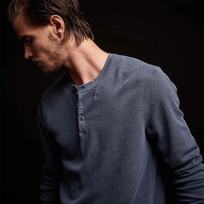 Men PolosNovelty Tops James Perse Long Sleeve Thermal Henley Sea Captain Pigment