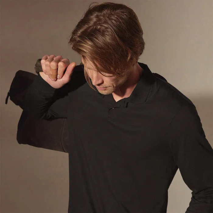 Men PolosNovelty Tops James Perse Luxe Lotus Jersey Long Sleeve Polo Black
