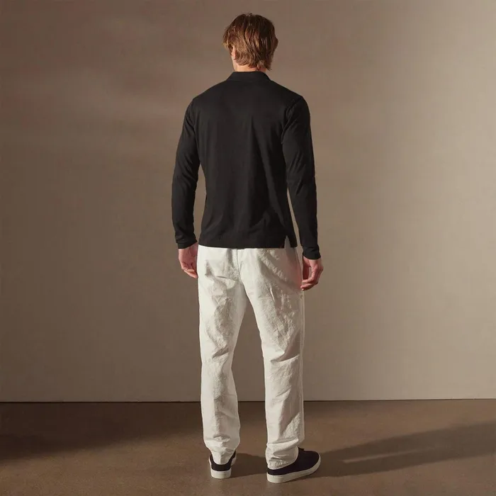 Men PolosNovelty Tops James Perse Luxe Lotus Jersey Long Sleeve Polo Black