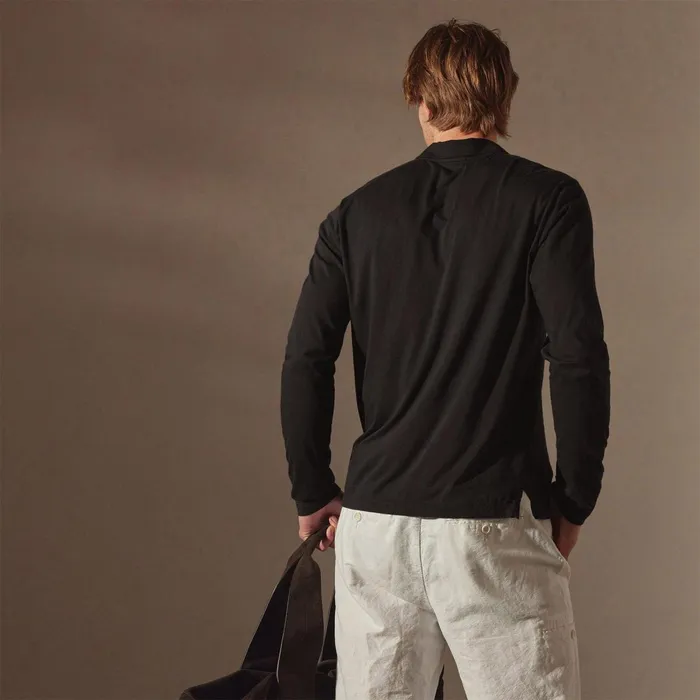 Men PolosNovelty Tops James Perse Luxe Lotus Jersey Long Sleeve Polo Black