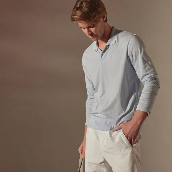 Men PolosNovelty Tops James Perse Luxe Lotus Jersey Long Sleeve Polo Open Sky