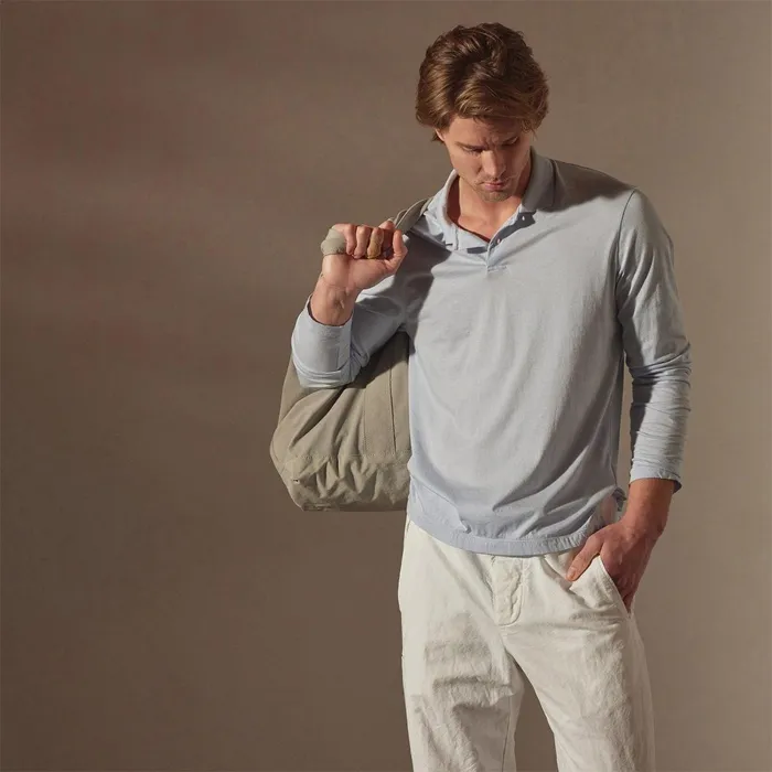 Men PolosNovelty Tops James Perse Luxe Lotus Jersey Long Sleeve Polo Open Sky
