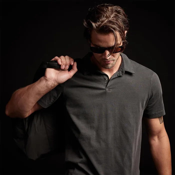 Men PolosNovelty Tops James Perse Sueded Jersey Polo Carbon Pigment