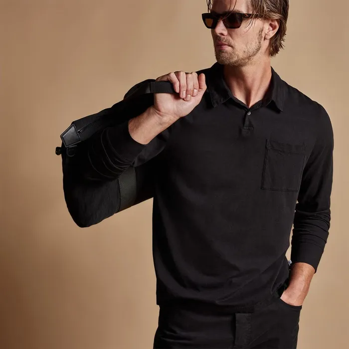 Men PolosNovelty Tops James Perse Sueded Jersey Rugby Polo Black
