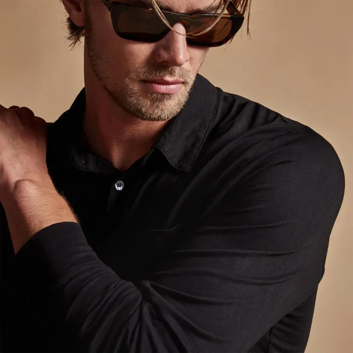 Men PolosNovelty Tops James Perse Sueded Jersey Rugby Polo Black