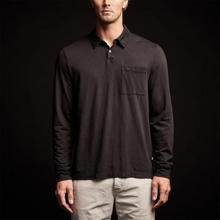 Men PolosNovelty Tops James Perse Sueded Jersey Rugby Polo Black