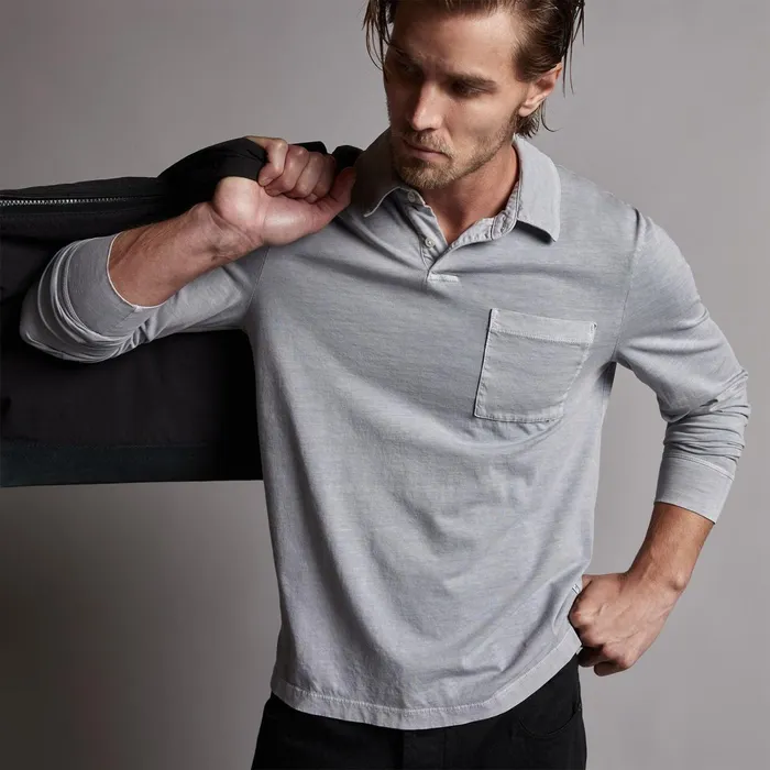 Men PolosNovelty Tops James Perse Sueded Jersey Rugby Polo Breeze Pigment