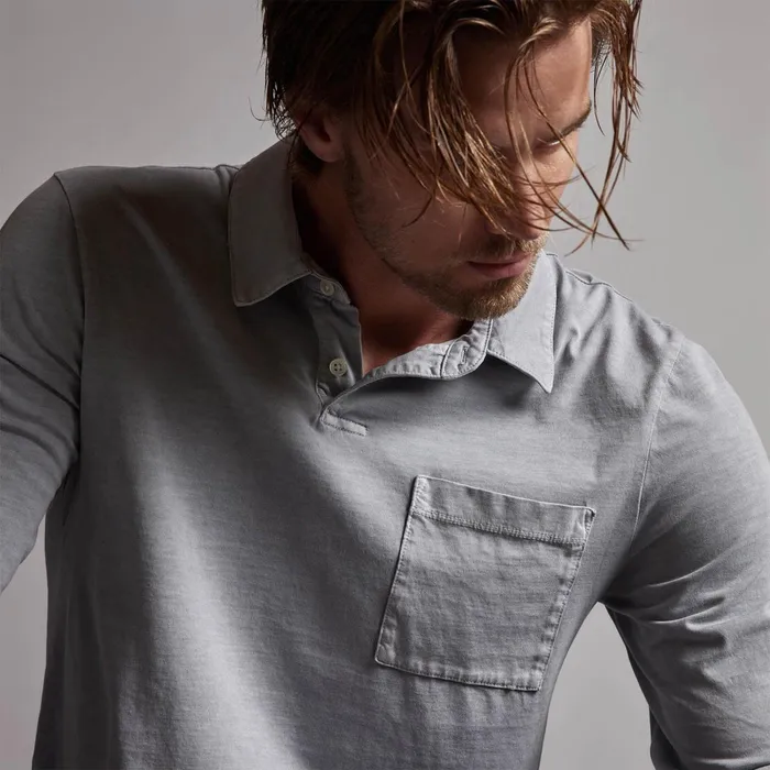 Men PolosNovelty Tops James Perse Sueded Jersey Rugby Polo Breeze Pigment