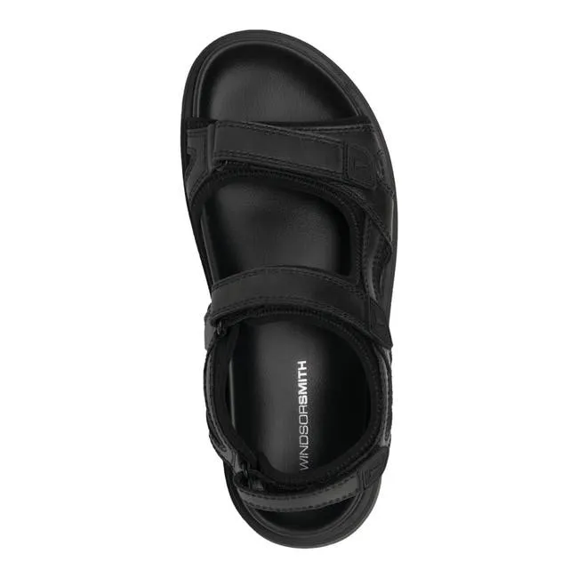 Men Raven Black Leather Sandals Windsor Smith Sandals