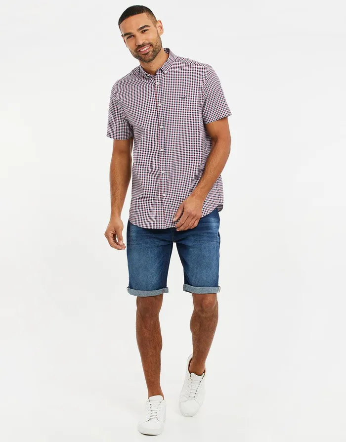 Men Red Check Short Sleeve Shirt Red Threadbare Shirts Men Red Check Short Sleeve Shirt Red Threadbare Shirts