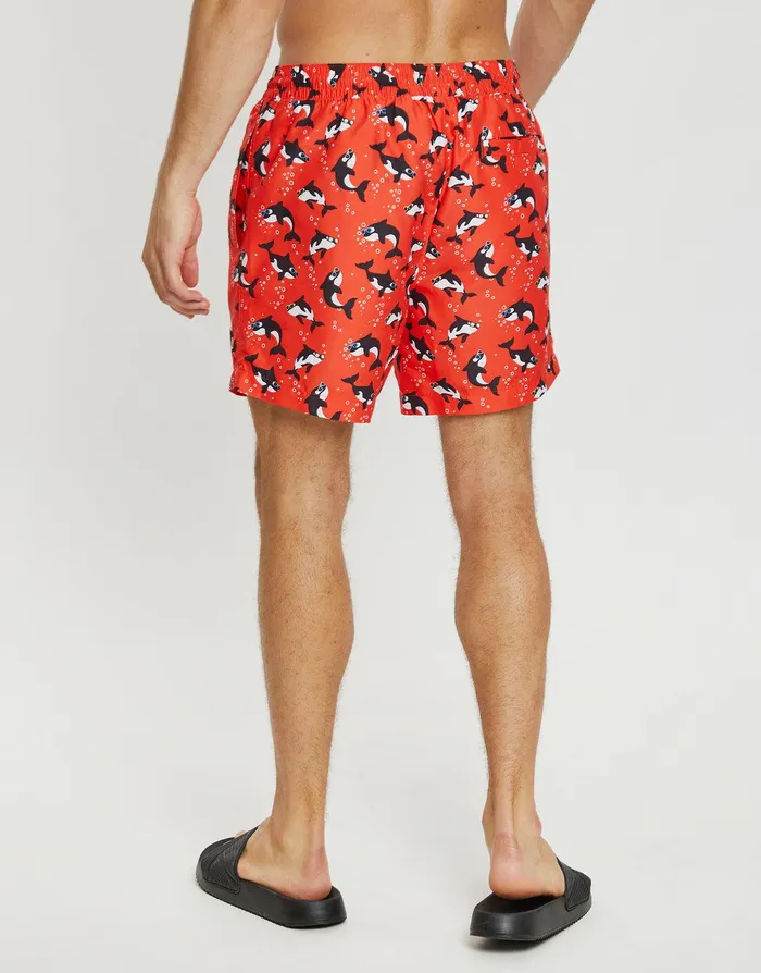 Men Red Killer Whale Print Swim Shorts Red Threadbare Swimwear Men Red Killer Whale Print Swim Shorts Red Threadbare Swimwear