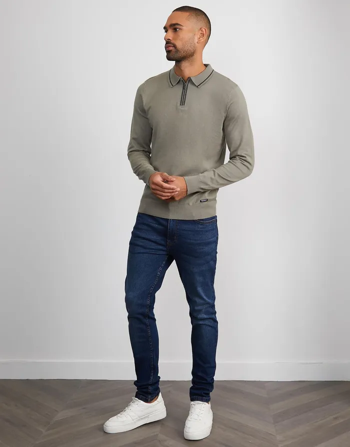 Men Sage Quarter Zip Polo Jumper Sage Threadbare Polo Shirts Men Sage Quarter Zip Polo Jumper Sage Threadbare Polo Shirts