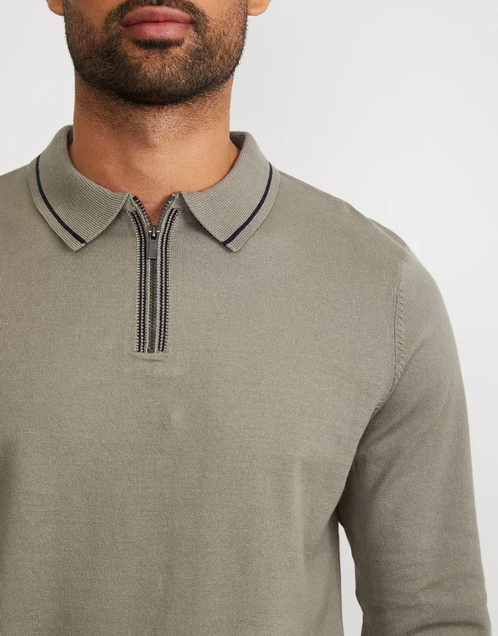 Men Sage Quarter Zip Polo Jumper Sage Threadbare Polo Shirts Men Sage Quarter Zip Polo Jumper Sage Threadbare Polo Shirts