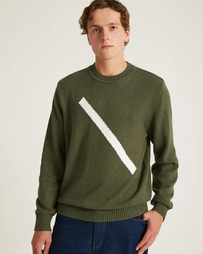 Men Saturdays NYC Knitwear Greg Slash Sweater Armygreen Men Saturdays NYC Knitwear Greg Slash Sweater Armygreen