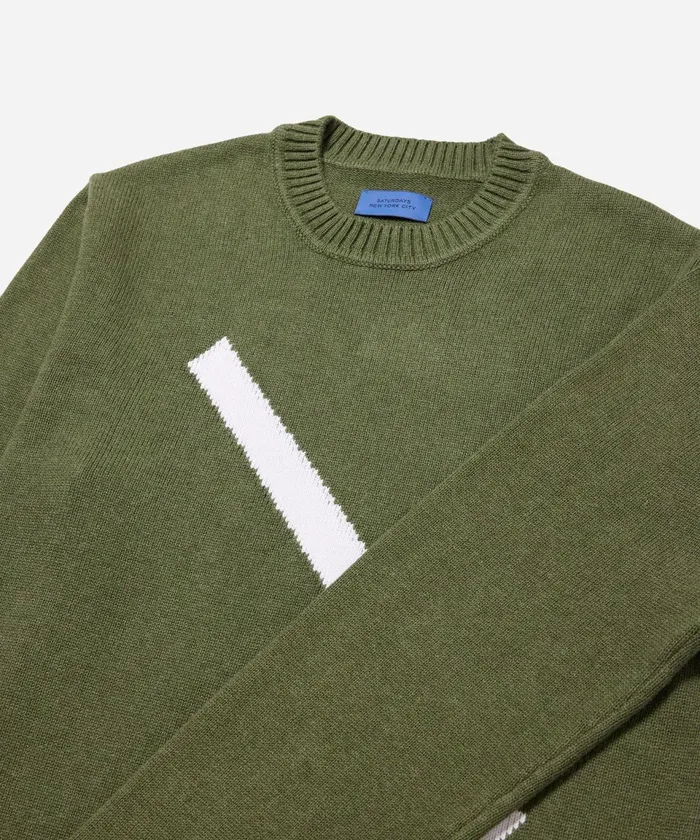 Men Saturdays NYC Knitwear Greg Slash Sweater Armygreen Men Saturdays NYC Knitwear Greg Slash Sweater Armygreen