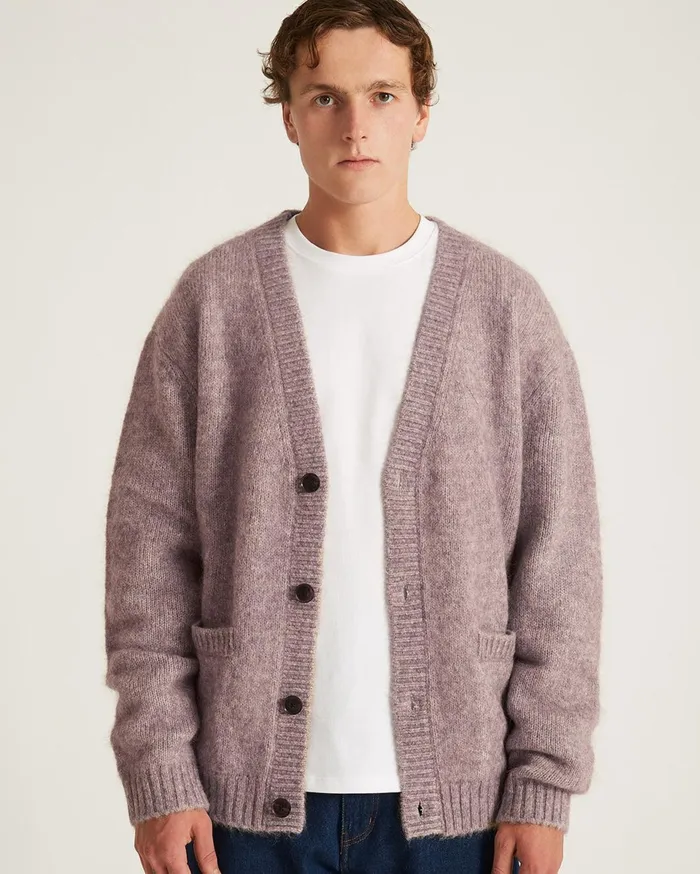 Men Saturdays NYC Knitwear Michael Shaggy Wool Cardigan Pumice Men Saturdays NYC Knitwear Michael Shaggy Wool Cardigan Pumice
