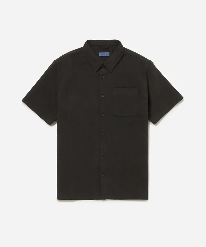 Men Saturdays NYC Shirts Bruce Double Layer Crinkle Short Sleeve Shirt Black