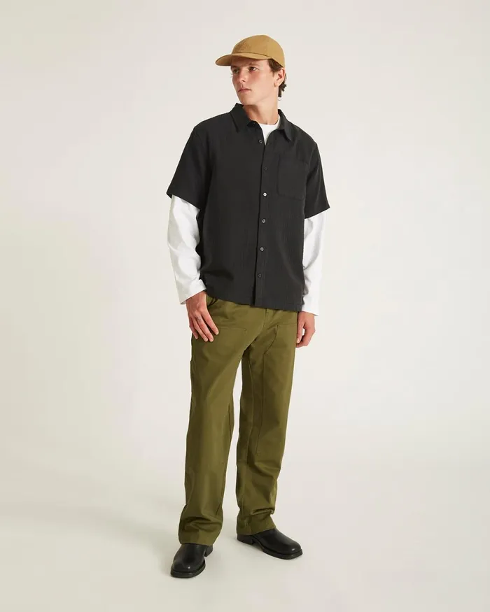 Men Saturdays NYC Shirts Bruce Double Layer Crinkle Short Sleeve Shirt Black Men Saturdays NYC Shirts Bruce Double Layer Crinkle Short Sleeve Shirt Black