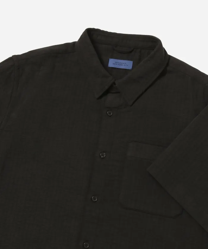 Men Saturdays NYC Shirts Bruce Double Layer Crinkle Short Sleeve Shirt Black Men Saturdays NYC Shirts Bruce Double Layer Crinkle Short Sleeve Shirt Black