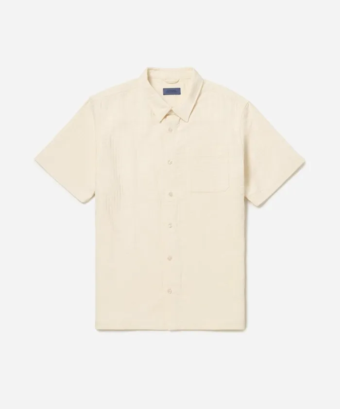 Men Saturdays NYC Shirts Bruce Double Layer Crinkle Short Sleeve Shirt Ivory