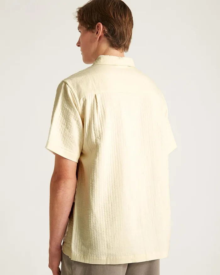Men Saturdays NYC Shirts Bruce Double Layer Crinkle Short Sleeve Shirt Ivory Men Saturdays NYC Shirts Bruce Double Layer Crinkle Short Sleeve Shirt Ivory