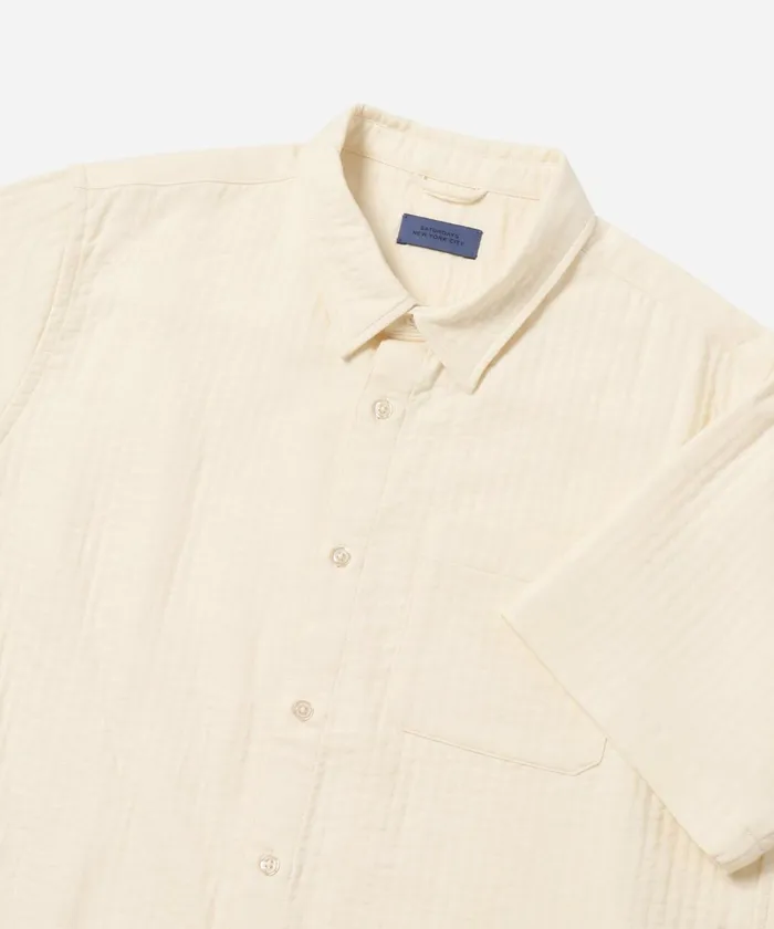 Men Saturdays NYC Shirts Bruce Double Layer Crinkle Short Sleeve Shirt Ivory Men Saturdays NYC Shirts Bruce Double Layer Crinkle Short Sleeve Shirt Ivory