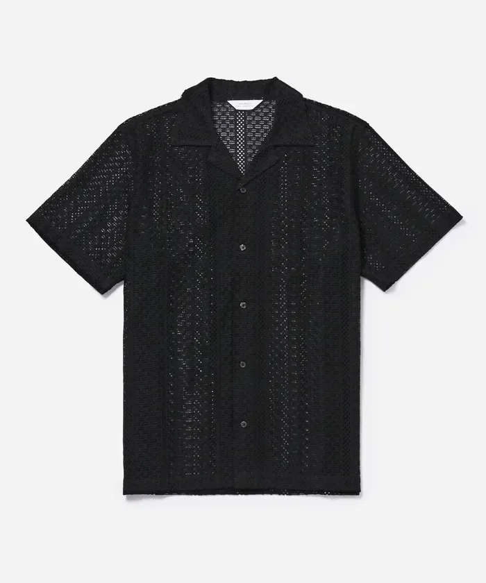 Men Saturdays NYC Shirts Canty Cotton Lace SS Shirt Black
