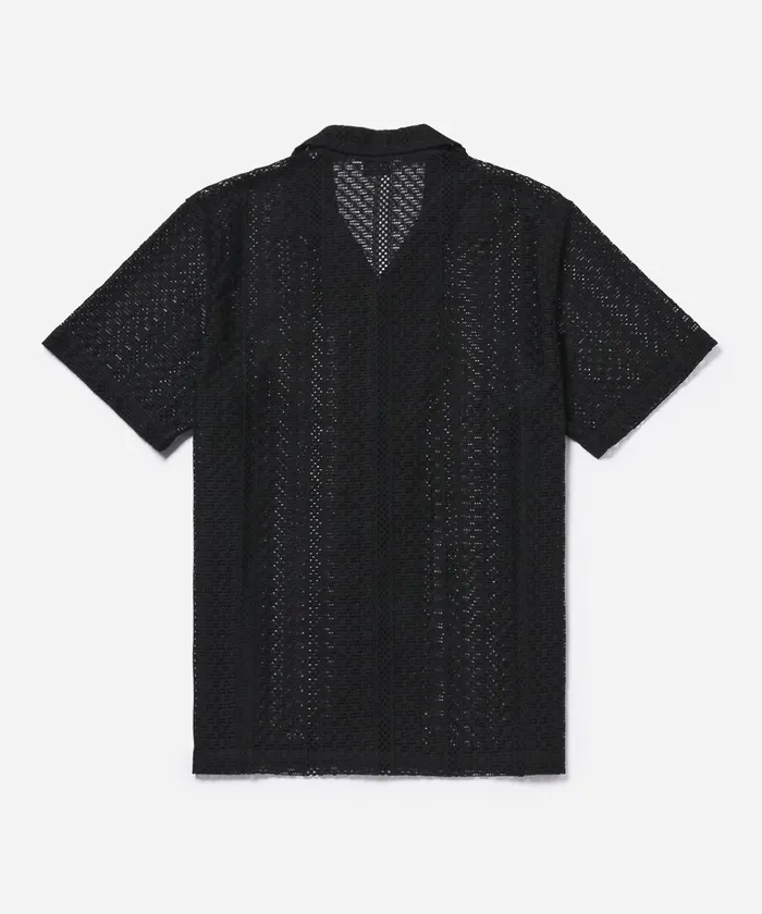 Men Saturdays NYC Shirts Canty Cotton Lace SS Shirt Black