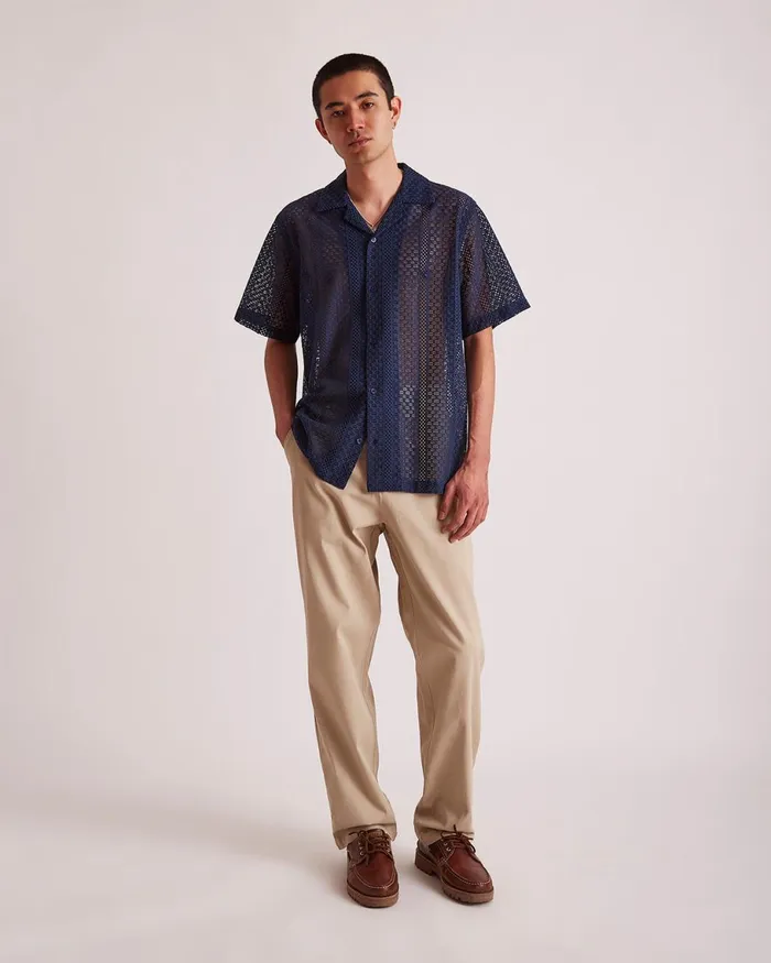 Men Saturdays NYC Shirts Canty Cotton Lace SS Shirt Navy Men Saturdays NYC Shirts Canty Cotton Lace SS Shirt Navy