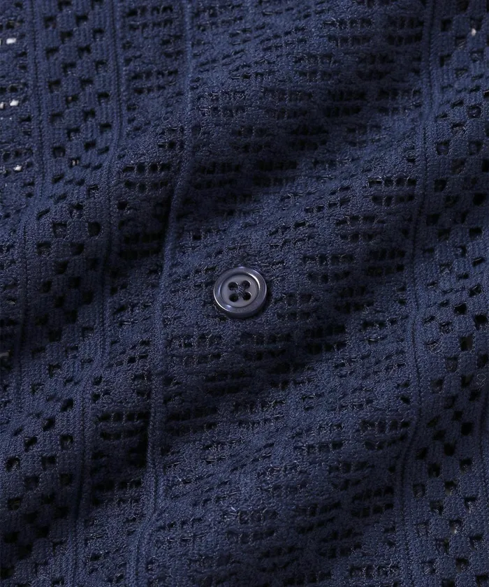 Men Saturdays NYC Shirts Canty Cotton Lace SS Shirt Navy Men Saturdays NYC Shirts Canty Cotton Lace SS Shirt Navy