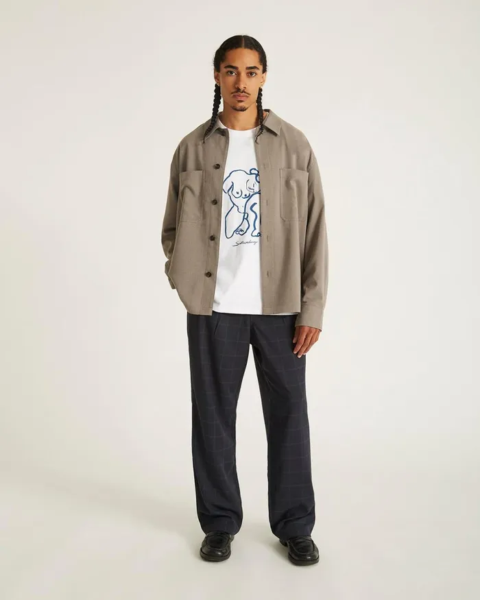 Men Saturdays NYC Shirts Driessen Gabardine Overshirt Taupe Men Saturdays NYC Shirts Driessen Gabardine Overshirt Taupe