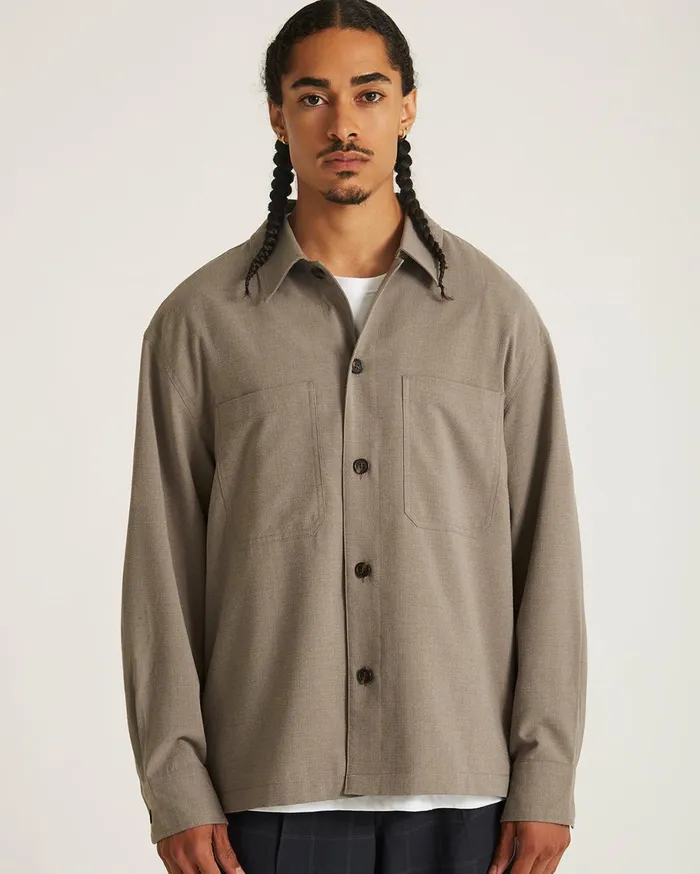 Men Saturdays NYC Shirts Driessen Gabardine Overshirt Taupe Men Saturdays NYC Shirts Driessen Gabardine Overshirt Taupe