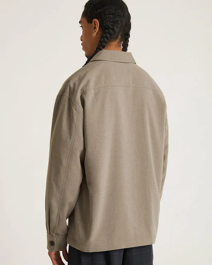 Men Saturdays NYC Shirts Driessen Gabardine Overshirt Taupe Men Saturdays NYC Shirts Driessen Gabardine Overshirt Taupe