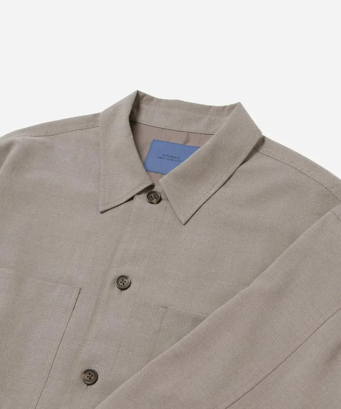 Men Saturdays NYC Shirts Driessen Gabardine Overshirt Taupe Men Saturdays NYC Shirts Driessen Gabardine Overshirt Taupe