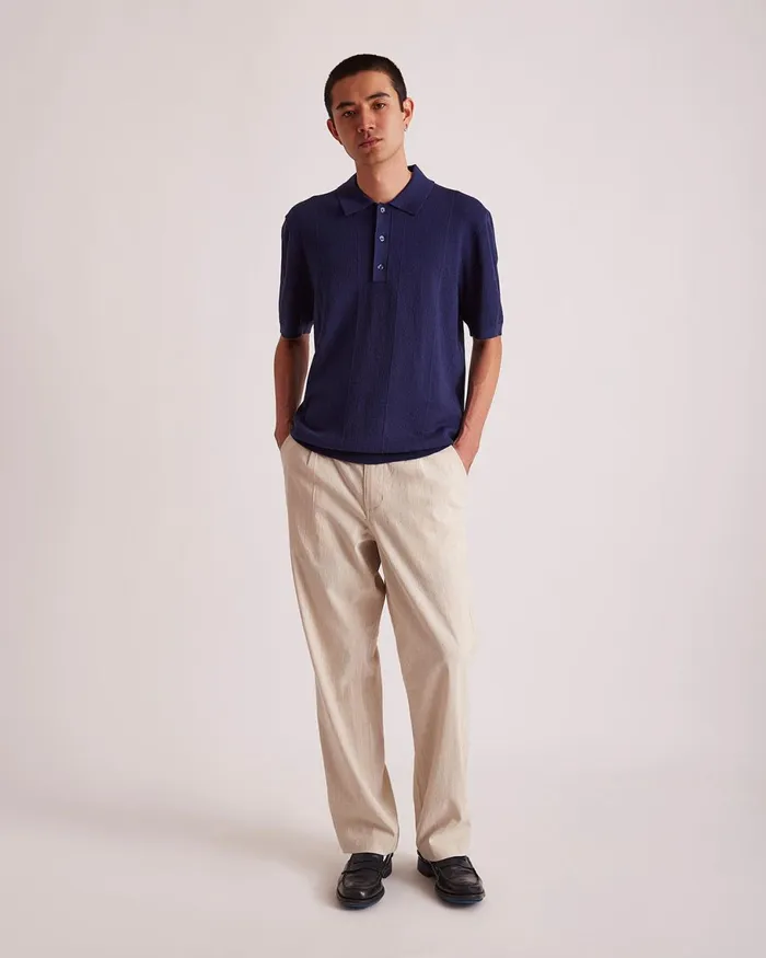 Men Saturdays NYC Shirts Jahmad LinenBlend Knit Polo Ocean Men Saturdays NYC Shirts Jahmad LinenBlend Knit Polo Ocean
