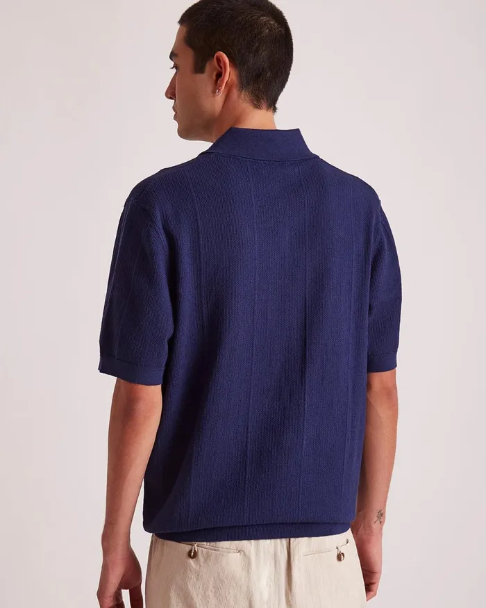 Men Saturdays NYC Shirts Jahmad LinenBlend Knit Polo Ocean Men Saturdays NYC Shirts Jahmad LinenBlend Knit Polo Ocean