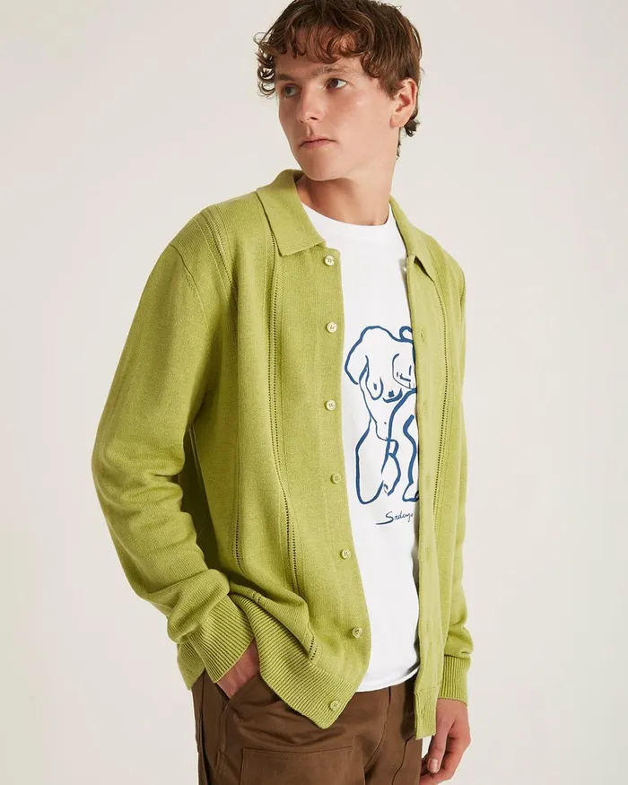 Men Saturdays NYC Shirts Jahmad Long Sleeve Polo Fern Men Saturdays NYC Shirts Jahmad Long Sleeve Polo Fern