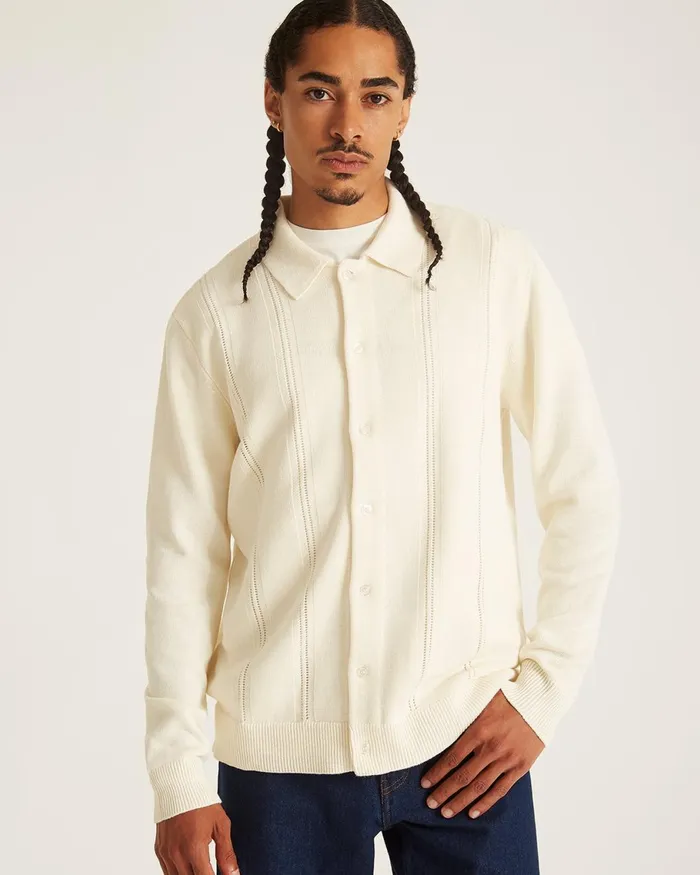 Men Saturdays NYC Shirts Jahmad Long Sleeve Polo Ivory Men Saturdays NYC Shirts Jahmad Long Sleeve Polo Ivory