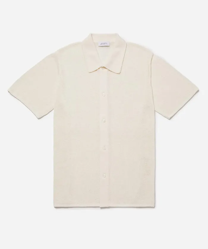 Men Saturdays NYC Shirts Kenneth Mesh Knit Shirt Antiquewhite