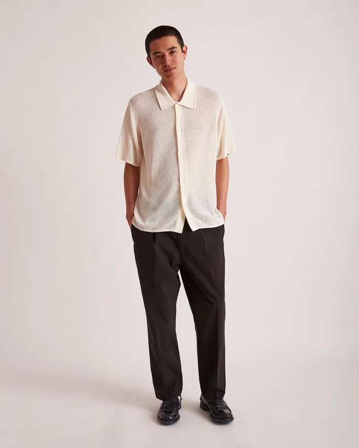Men Saturdays NYC Shirts Kenneth Mesh Knit Shirt Antiquewhite