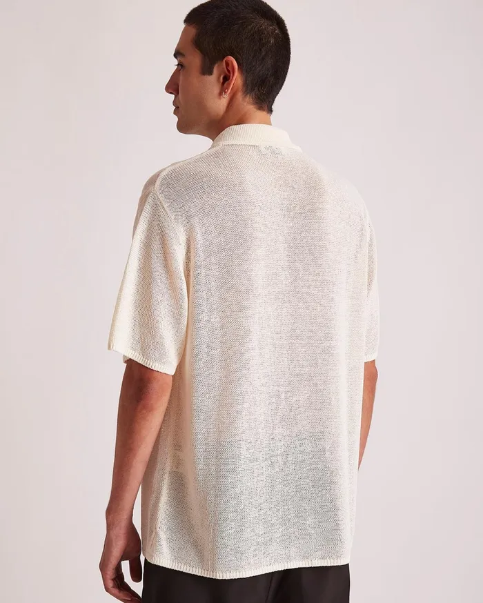 Men Saturdays NYC Shirts Kenneth Mesh Knit Shirt Antiquewhite