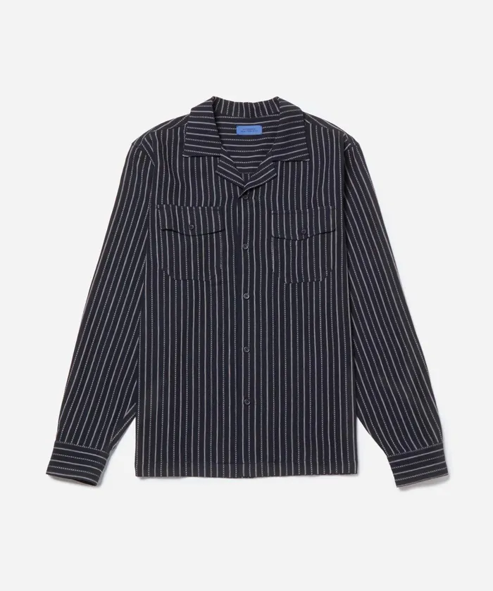 Men Saturdays NYC Shirts Marco Brushed Shirring Long Sleeve Shirt Black