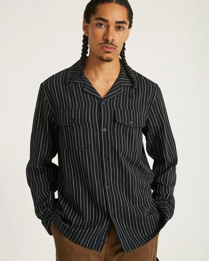 Men Saturdays NYC Shirts Marco Brushed Shirring Long Sleeve Shirt Black Men Saturdays NYC Shirts Marco Brushed Shirring Long Sleeve Shirt Black