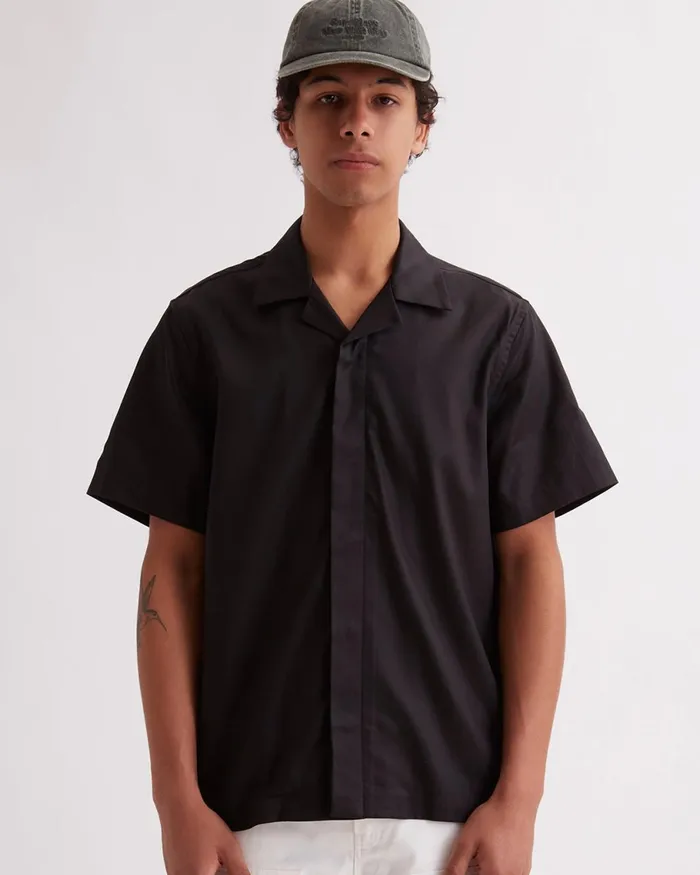 Men Saturdays NYC Shirts York Camp Collar SS Shirt Black Men Saturdays NYC Shirts York Camp Collar SS Shirt Black