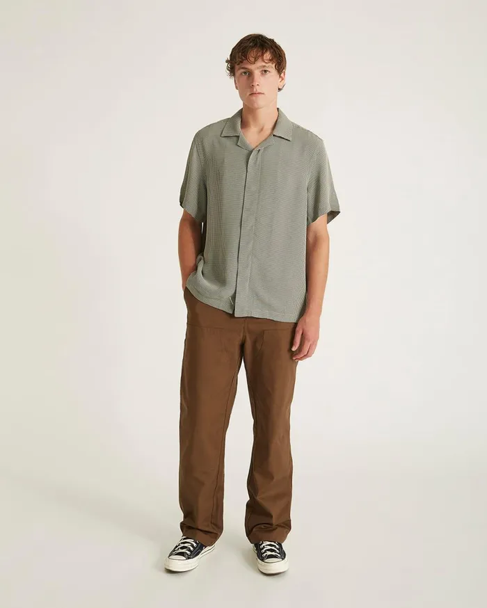 Men Saturdays NYC Shirts York Mini Houndstooth Short Sleeve Shirt Bungee Men Saturdays NYC Shirts York Mini Houndstooth Short Sleeve Shirt Bungee