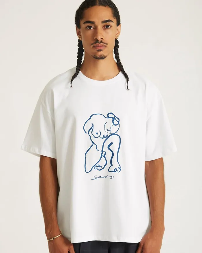 Men Saturdays NYC Tees Philippine Relaxed Fit SS Tee White Men Saturdays NYC Tees Philippine Relaxed Fit SS Tee White