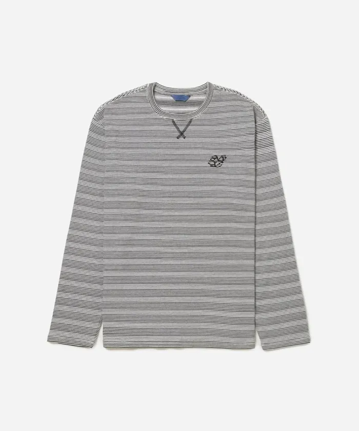Men Saturdays NYC Tees Striped Waffle Relaxed LS Tee Ivory