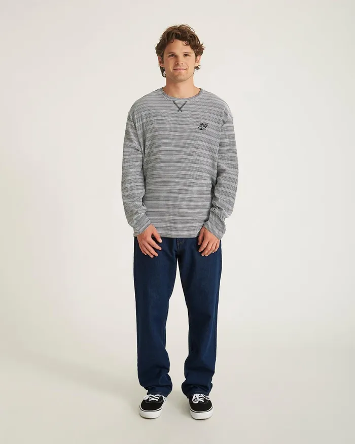 Men Saturdays NYC Tees Striped Waffle Relaxed LS Tee Ivory Men Saturdays NYC Tees Striped Waffle Relaxed LS Tee Ivory